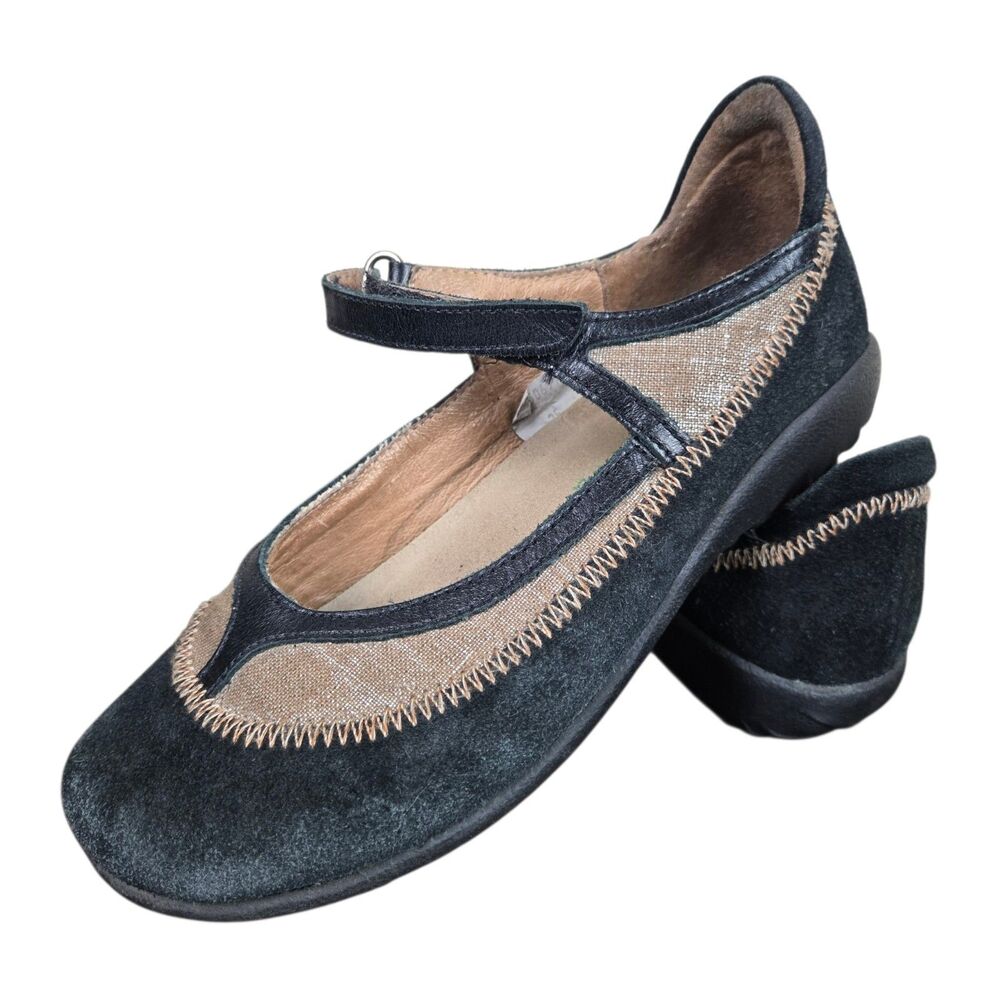 Naot Kirei Mary Jane Shoes Sz 35 US 4 - 4.5 Black Suede Metallic Brown Comfort